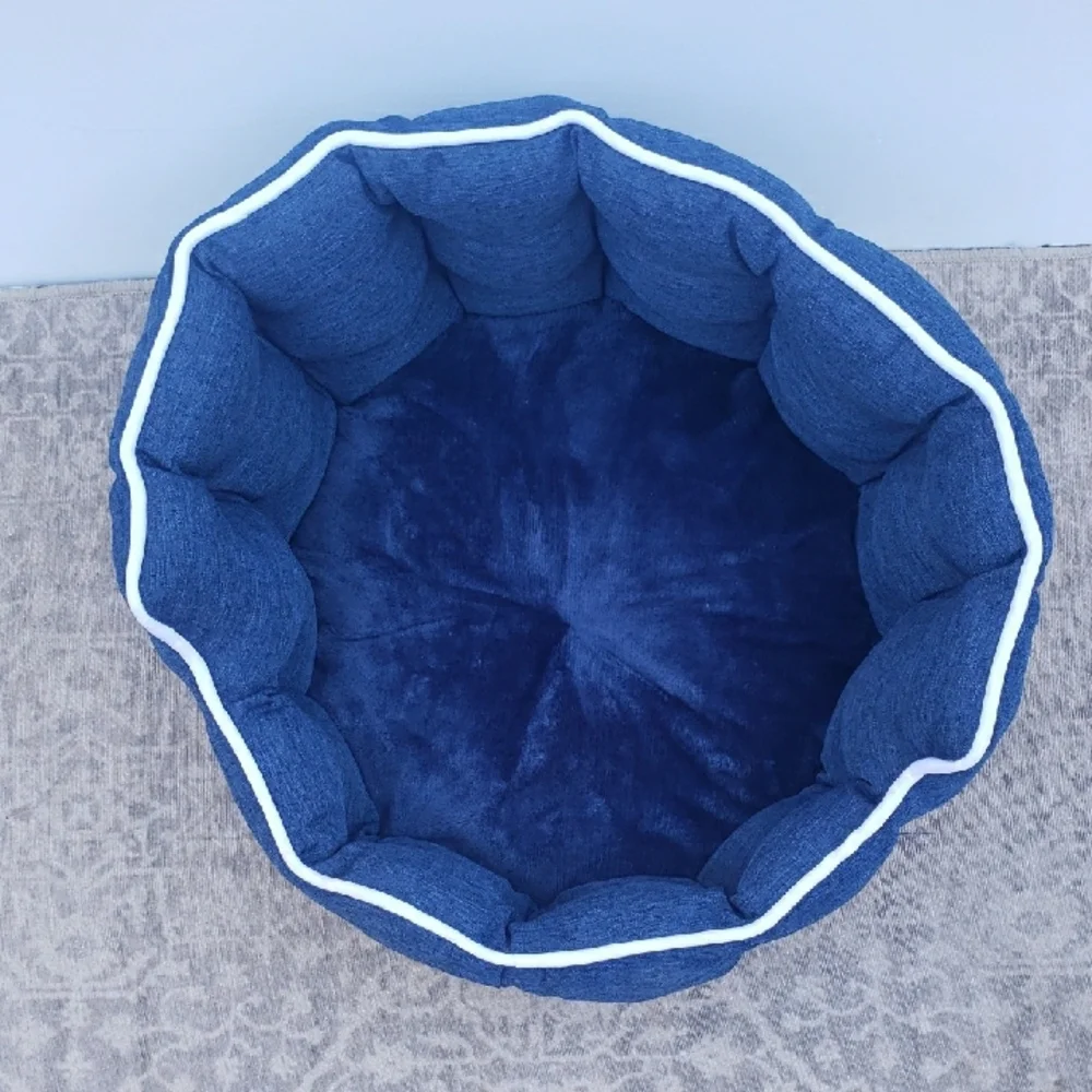 Small Round Blue Dog Bed